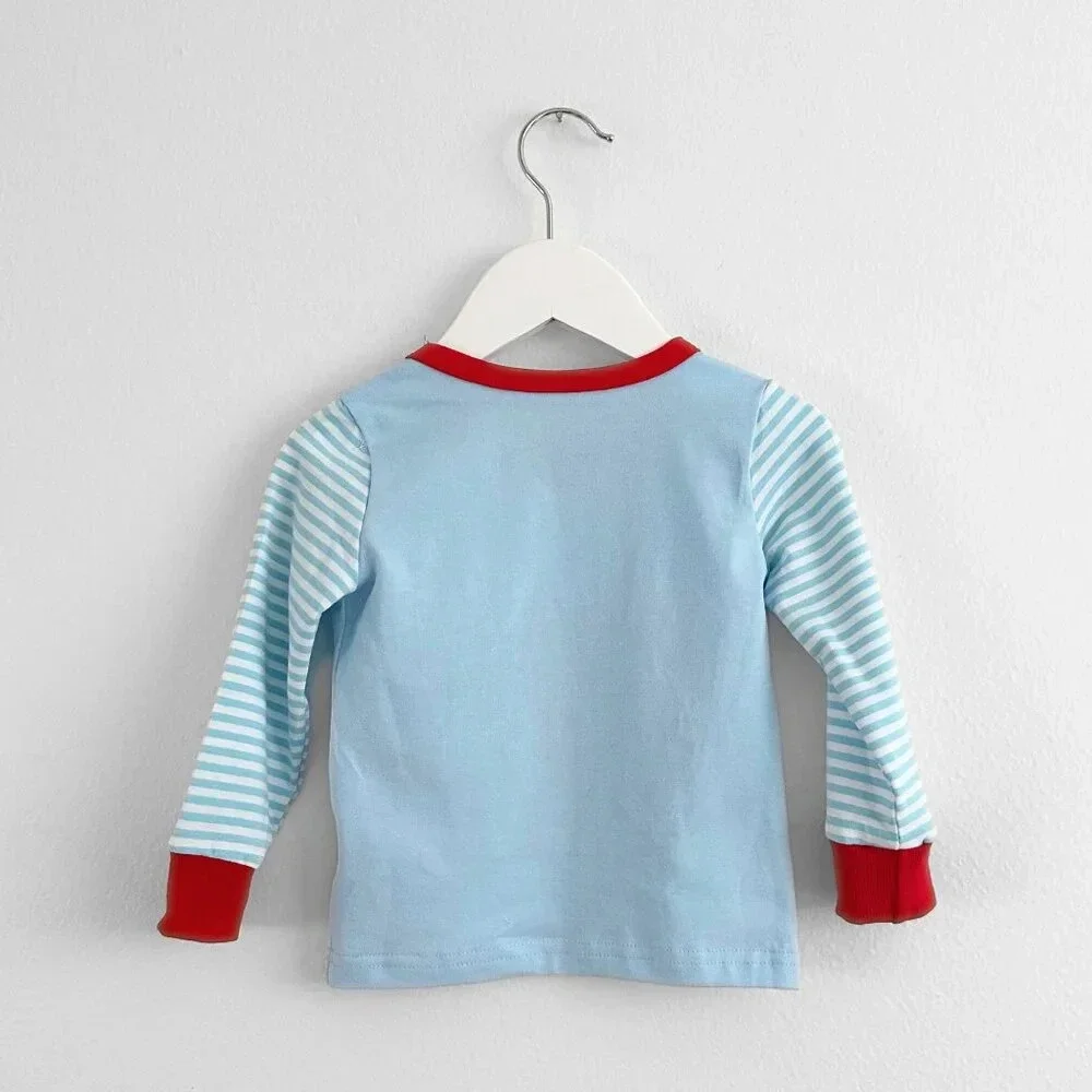 NWT Cute Boys Christmas Pajamas Set Long Sleeve Top & Pants Santa Sky Blue 9-12M